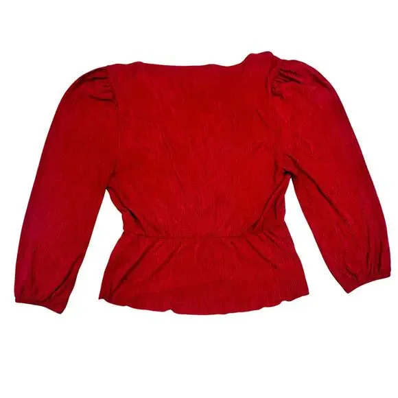 Morgan Taylor Sangria Red Pink Textured Blouse Women's Large Retro Peplum 80s - Picture 2 of 15